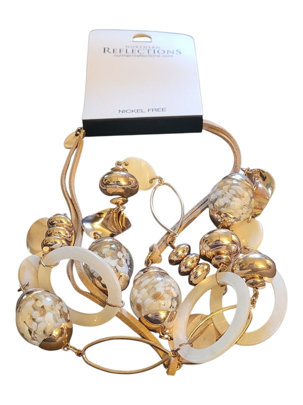 Northern Reflections Gold and Cream Multi-Bead Statement Necklace